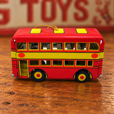 Vintage Double-Decker Bus Tin Christmas Ornament