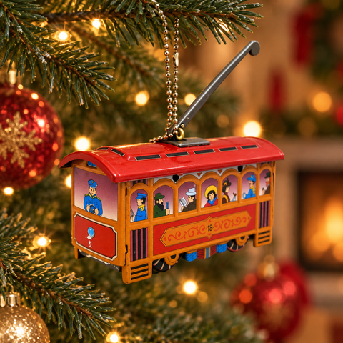 Vintage Streetcar Tin Christmas Ornament