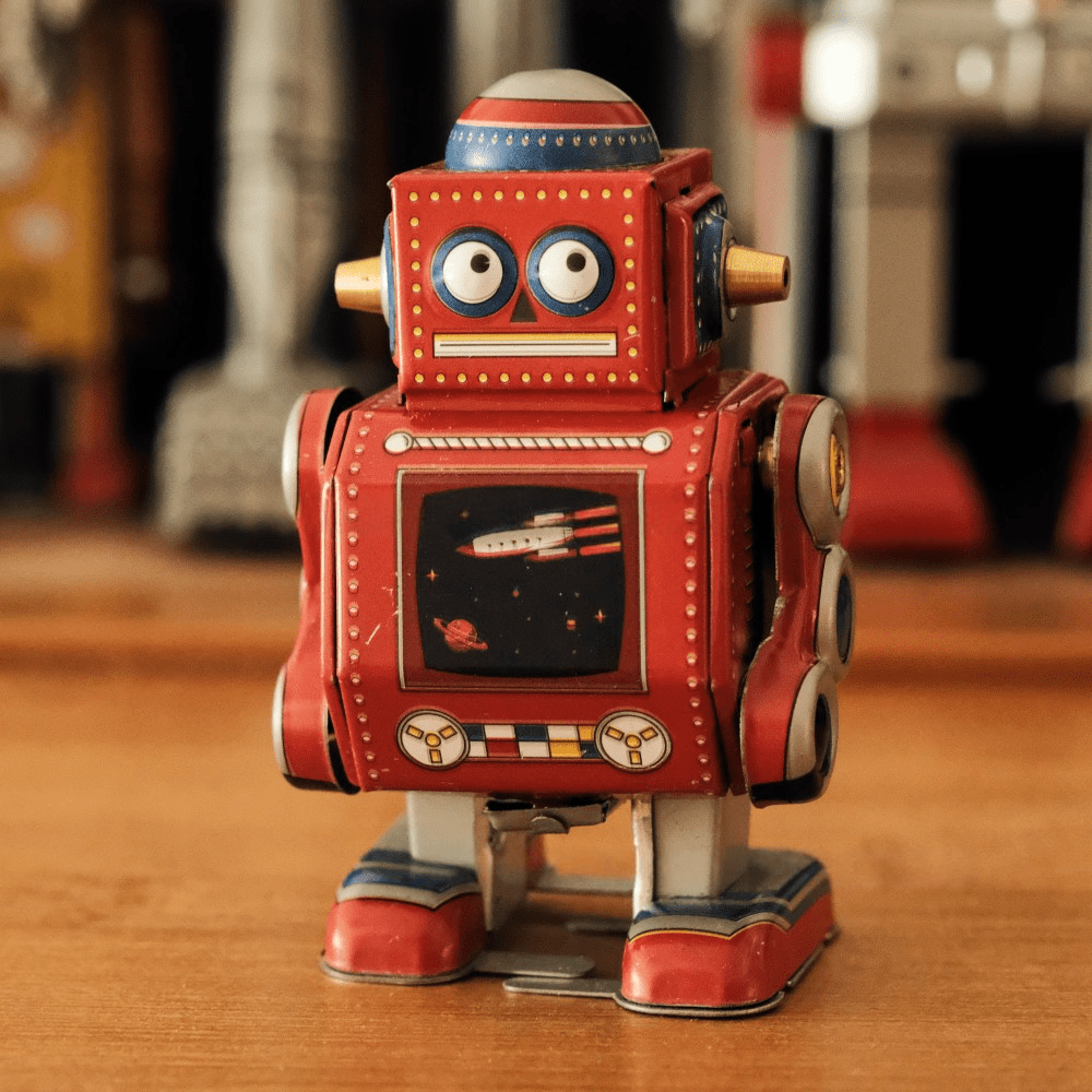 Mini Table Robort Pocket-Size Gift & Desk Companion - Mini Robot Wind-Up Tin Collectible ...